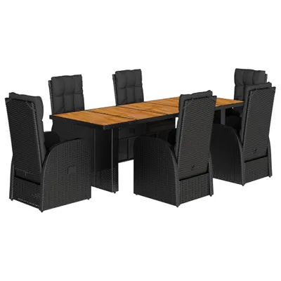 Produktbild von vidaXL 7-tlg. Garten-Essgruppe mit Kissen Schwarz Poly Rattan