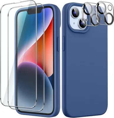 Image de COQUE MARINEBLEUE POUR APPLE IPHONE 14 Plus, avec 2 protections en verre trempé et support pour appareil photo