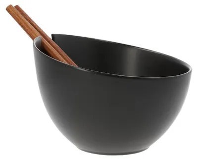 Zdjęcie produktu dla HOMLA Misa MOOKA do sałat ceramiczna z przyborami czarna 24 cm