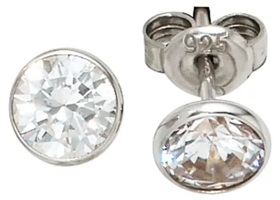 Produktbild von Ohrstecker Stecker Zirkonia weiß rund 6,5mm 925 Silber Ohrschmuck