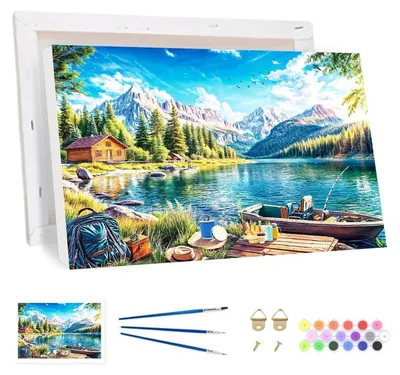 Immagine prodotto di Kit per dipingere per numeri con cornice, per adulti, tela 20x30 cm, confezione da 4