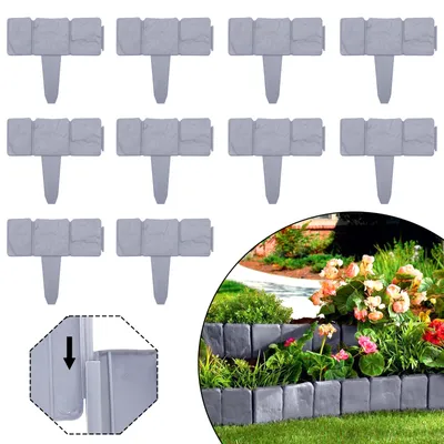 Obrázek produktu pro LARS360 10 kusů obrub trávníku ve vzhledu kamene 2,5 m obruba záhonu plastová obruba záhonu zahradní plot 1 prvek ŠxVxH: 25x23x1 cm, šedý