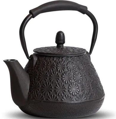 Productafbeelding van Ibenzoa® Gietijzeren theepot – met geëmailleerde binnenkant, geïntegreerd roestvrijstalen zeef, siliconen handvat, roestwerend gecoat, zwart, geschikt voor het fornuis