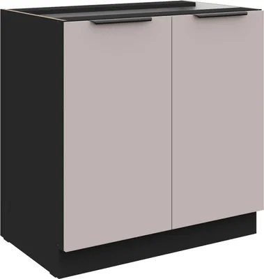 Produktbild von Küchen Unterschrank 80 cm Küche ARONA Kaschmir beige matt + Schwarz matt Küchenzeile Küchenblock Küche Einbauküche