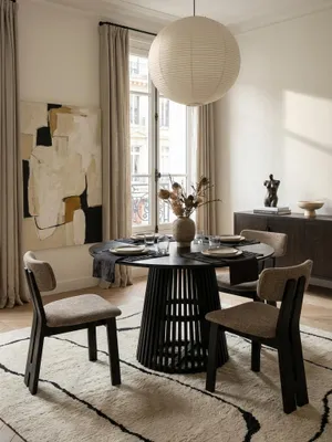 Produktbild von Esszimmertisch 120x120x77 cm Mango Massivholz Schwarz Esstisch Modern, Küchentisch Massiv mit Gittergestell, Holztisch Esszimmer Rund, Kleiner Speisetisch Holz