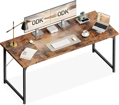 Imagen del producto de Escritorio - Mesa para ordenador y escritorio - 160 x 55 cm - Tablero de MDF - Estructura de metal - Diseño moderno - Color marrón