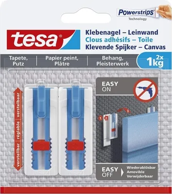 Zdjęcie produktu dla TESA 77773-00000, Wewnętrzna, Uniwersalny hak, Biały, Taśma klejąca, 1 kg, Płytki i metal