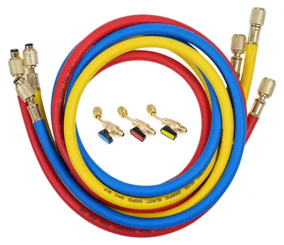 Obrázek produktu pro Refrigerant Charging Hose with Ball Valve Apply to R12 R22 R502 Refrigerant Air Conditioning Manifold Gauge 1/4'' Thread Hose Set (Pack of 3)