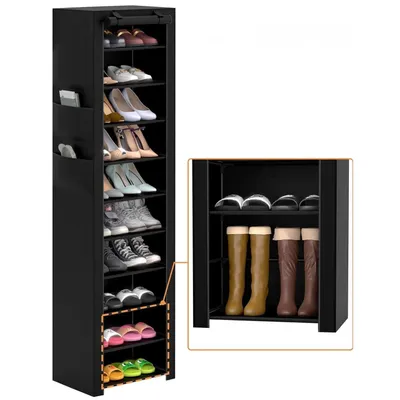 Produktbild von 10-stufiges Schuhregal Metall, 45x30x175 cm, Schuhschrank mit Staubschutzabdeckung für 20-22 Paar, Schuhorganizer für Flur, Schlafzimmer, Wohnzimmer