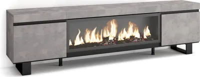 Image de COZY Meuble TV, Banc Télé, 208x35x57cm, Pour les TV jusqu'à 80", Cheminée électrique XXL, Ciment