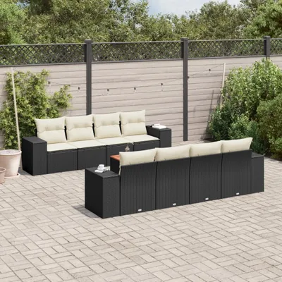 Produktbild von CLORIS 9-tlg. Garten-Sofagarnitur - mit Kissen - Schwarz Poly Rattan - Gartenmöbelgarnituren LL0000255205