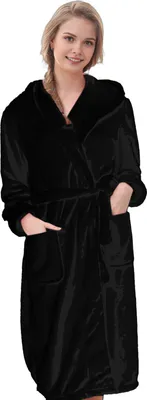 Produktbild von Winternachthemd für Paare, dickes Fleece, warm, mit Schnürung, verstellbarer Bund, Kapuzentaschen, gute Wasseraufnahme, mittellang, Damen-Homewear, Spa-Hotel-Bademantel