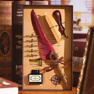 Produktbild von Federhalter Set Kalligrafie – 10tlg Vintage Schreibset mit Tinte & Siegel