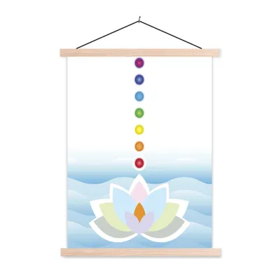 Produktbild von MuchoWow® Textilposter Illustration einer Lotusblume mit den sieben Chakren 60x80 cm mit holzfarbenen Rahmen - Wandbild