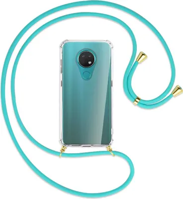 Produktbild von Handykette Backcover-Schutzhülle mit Band (Metall goldfarben) für Nokia 6.2 / 7.2 - türkis