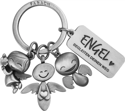 Produktbild von FABACH Schutzengel Schlüsselanhänger 3 Engel mit Gravur - Auto Schlüsselanhänger aus Metall mit Botschaft für Autofahrer - Geschenk Glücksbringer Auto Führerschein - Engel begleiten deinen Weg
