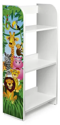 Produktbild von Bayagu Kinder-Bücherregal Weiß aus Holz für Bücher Spielzeug Stabil Tiere