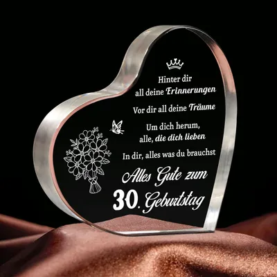 Immagine prodotto di Decorazione per la casa a forma di cuore in acrilico, ideale come regalo per il 30° compleanno di una donna, utilizzabile anche come fermacarte o elemento decorativo