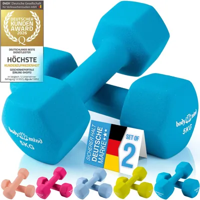 Immagine prodotto di Body & Mind® Set da 2 manubri in neoprene con design esagonale anti-rotolamento | Manubri antiscivolo per allenamento di forza e fitness a casa