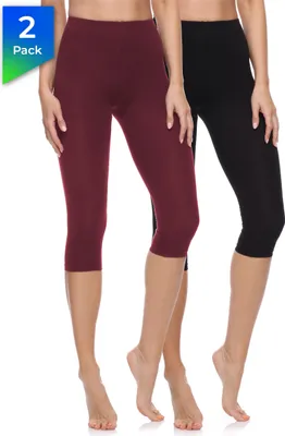 Produktbild von Merry Style Damen 3/4 Leggings Fitnesshose aus Baumwolle 2 Pack MS10-199 (Schwarz/Weinrot, S)
