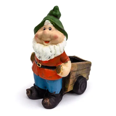 Produktbild von S&Garden Gartenzwerg, Terrakotta, mit Schubkarre als Behälter, witterungsbeständig, H: 24,5cm, B: 11,9cm, L: 20,3cm