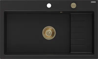 Immagine prodotto di Mexen Omar lavello in granito 1 vasca 800 x 480 mm, nero, sifone dorato - 6520801005-77-G