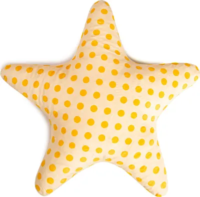 Produktbild von Ferocity Samt Kissen für das Kinderzimmer 50 cm Groß; Deko für Kinder Motiv Gelb Orange Punkte Stern Seestern  [091]