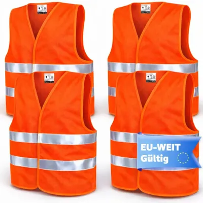 Produktbild von Warnweste Sicherheitsweste - EN 471 - Orange - 4 Stück - Für Pkw und Lkw