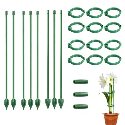 Productafbeelding van 30 Stuks Plantensteun 30 cm Groen, Glasvezel Plantenstokken met Clips
