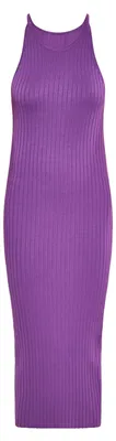 Produktbild von Damen ärmelloses figurbetontes knöchellanges Rippstrickkleid Lila Größe L mit Rundhalsausschnitt