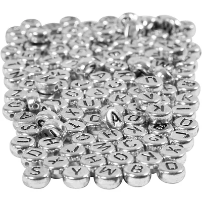 Produktbild von Buchstaben-Perlen, D: 7 mm, Lochgröße 1,2 mm, Silber, 165g, ca. 1500 Stck