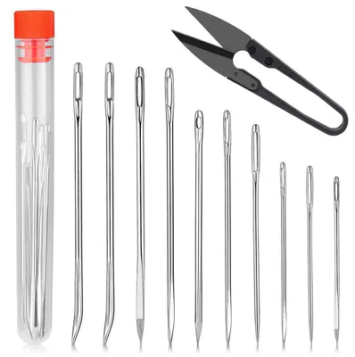 Produktbild von 12-teiliges Nähnadel-Set für Leder und Handarbeit | Mit Nadelflasche und Schere
