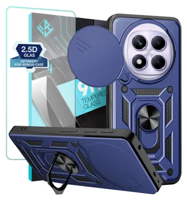 Produktbild von Armor Handyhülle für Xiaomi Redmi Note 14 Pro mit 9H Displayglas Displayschutz Kameraschutz Handy Panzer Case Cover Schutzhülle Outdoor Farbe: Blau