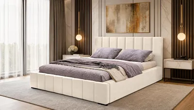 Produktbild von Nero Polsterbett 160x200 cm, Doppelbett mit Bettkasten, Velourstoff Beige