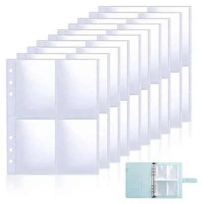 Produktbild von Fotokartenhüllen für 6-Ring-A5-Ordner, 30 Stück ultraklare 2,5x3,5 Zoll Sammelkartenhüllen, Kpop Fotokartenhüllen doppelseitige 4-Taschen-Fotoseiten für Fotos, Sammelkarten