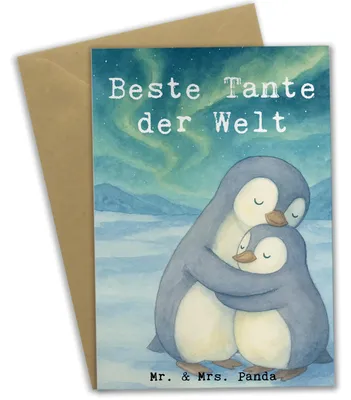 Produktbild von Mr. & Mrs. Panda Grußkarte Pinguin Beste Tante der Welt Design - Weiß - Geschenk, Dankeschön, Familie, einladungskarten, Kleinigkeit, weihnachtskarten, Neffe, Nichte