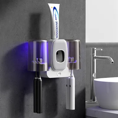 Obrázek produktu pro AIORBER  inteligentní sterilizátor držáku zubních kartáčků s UV světlem, montáž na stěnu bez vrtání, UV-C germicidní, prachotěsný a odolný