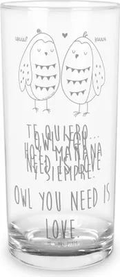 Produktbild von Mr. & Mrs. Panda Wasserglas Eulen Liebe 400 ml - Transparent - Geschenk, Tumbler, Cocktailglas, Eule, glücklich, Spruch, Glas, Verliebt, Glasbecher, Liebesspruch, Pärchen