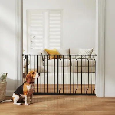Produktbild von SUGIFT Hundegitter verstellbar 75-145 cm, Treppenschutzgitter Türschutzgitter, Zwei-Wege-Öffnung, Stahl | Schwarz | 76 cm Höhe