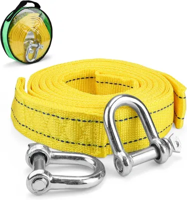 Imagen del producto de Cable de remolque de 4 metros, con una capacidad de carga de 5 toneladas, con bandas reflectantes y 2 anillas de seguridad, para automóviles y [otros vehículos]