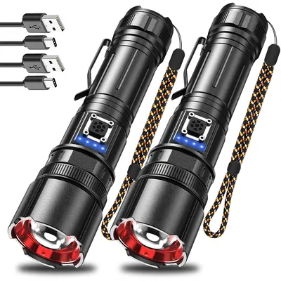 Produktbild von 2pcs 5000mAh hellste -Taschenlampe, 7-Stunden ultra lange Laufzeit, leistungsstarker wasserdichter Handblitz, geeignet für den Heim- und Außenbereich