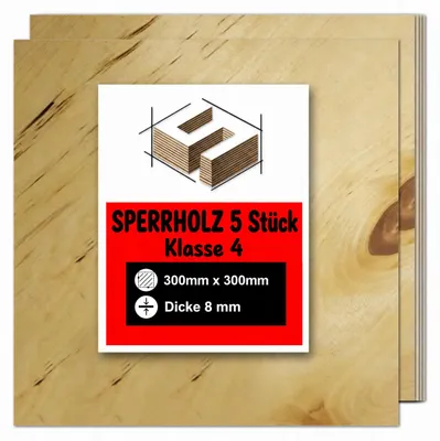 Produktbild von Quadratische Birkensperrholzplatten zum Basteln und Bemalen – Lasergravur, CNC-Fräsen, Modellbau, Laubsägearbeiten, Brandmalerei und Decoupage – Klasse 4 – 30 × 30 cm (300 × 300 mm) – 8 mm – 5 Stück