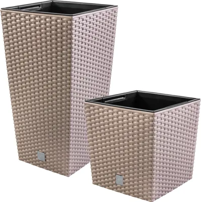 Produktbild von PAFEN 2in1 Set Blumentopf Blumenkübel Rattan-Optik Mocca Pflanztopf mit Einsatz