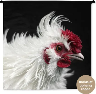 Produktbild von MuchoWow® Wandteppich Wandbehang Huhn - Vogel - Schwarz 120x120 cm Tapisserie Dekoration Wandtuch - Modern - Baumwollgewebe
