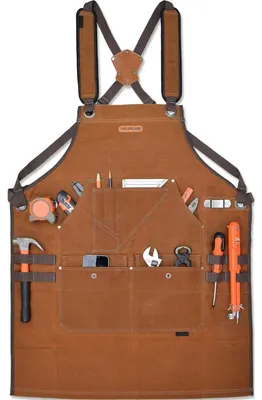 Productafbeelding van Gereedschapsriem van gewaxt zeildoek met 16 zakken, robuust, verstelbaar, 86,4 x 68,6 cm, bruin/zwart