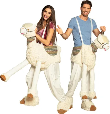Produktbild von B88086 weiß-beige Damen-Herren Lama Kostüm Plüsch-Reittier