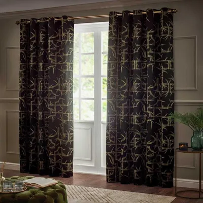 Produktbild von Paoletti - Bambusmuster Ösenvorhänge, Jacquard RV3660 (168 cm x 137 cm) (Schwarz)