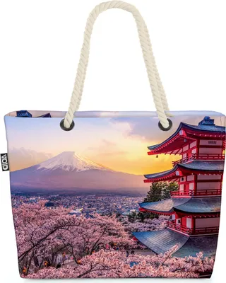Produktbild von VOID Fujiyoshida Japan Pagode Strandtasche Shopper 58x38x16cm 23L XXL Einkaufstasche Tasche Reisetasche Beach Bag