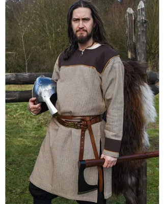 Image de Tunique Viking Ove à chevrons, marron - Vêtements Médiévaux LARP Costumes Médiévaux Hommes Taille : M