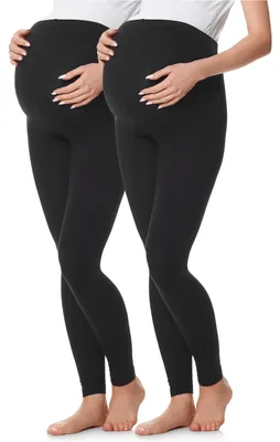 Produktbild von Be Mammy Damen 2er Pack Lange Umstandsleggings aus Baumwolle BE20-230 (Schwarz/Schwarz, S)